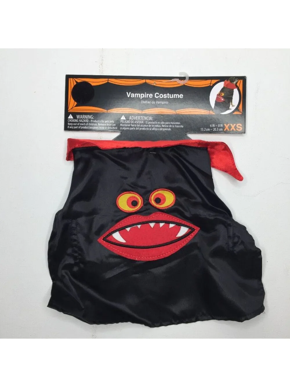 Dog Vampire Satin Cape Pet Halloween Costume Black Red Fangs Size XXS 6